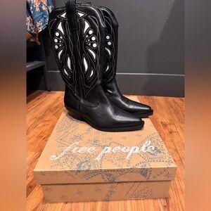 Free People Black and White Rancho Mirage Cowboy Boots